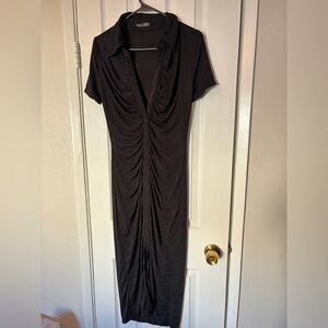 SHEIN Black Ruched Midi Dress